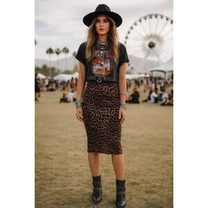 BCBG Max Azria Leopard Skirt Midi Mid-Length Tight Cheetah XXS